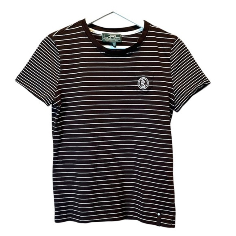 Lauren Ralph Lauren Women’s Vintage Striped Shirt Brown White Logo Size Medium